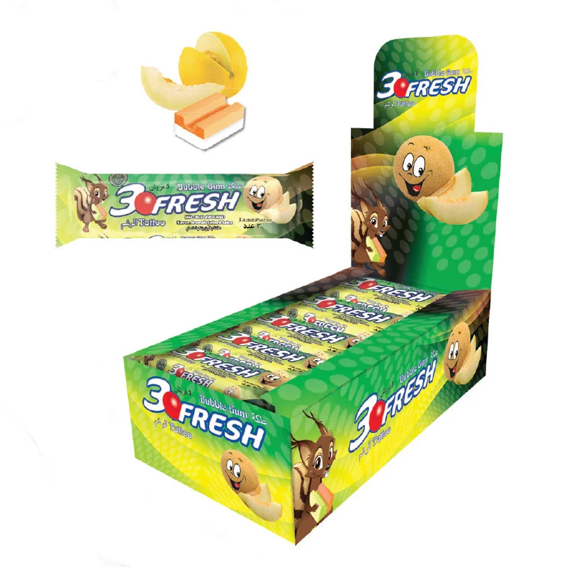 3 Fresh Melon Flavoured Bubble  Gum(with Tattoo)