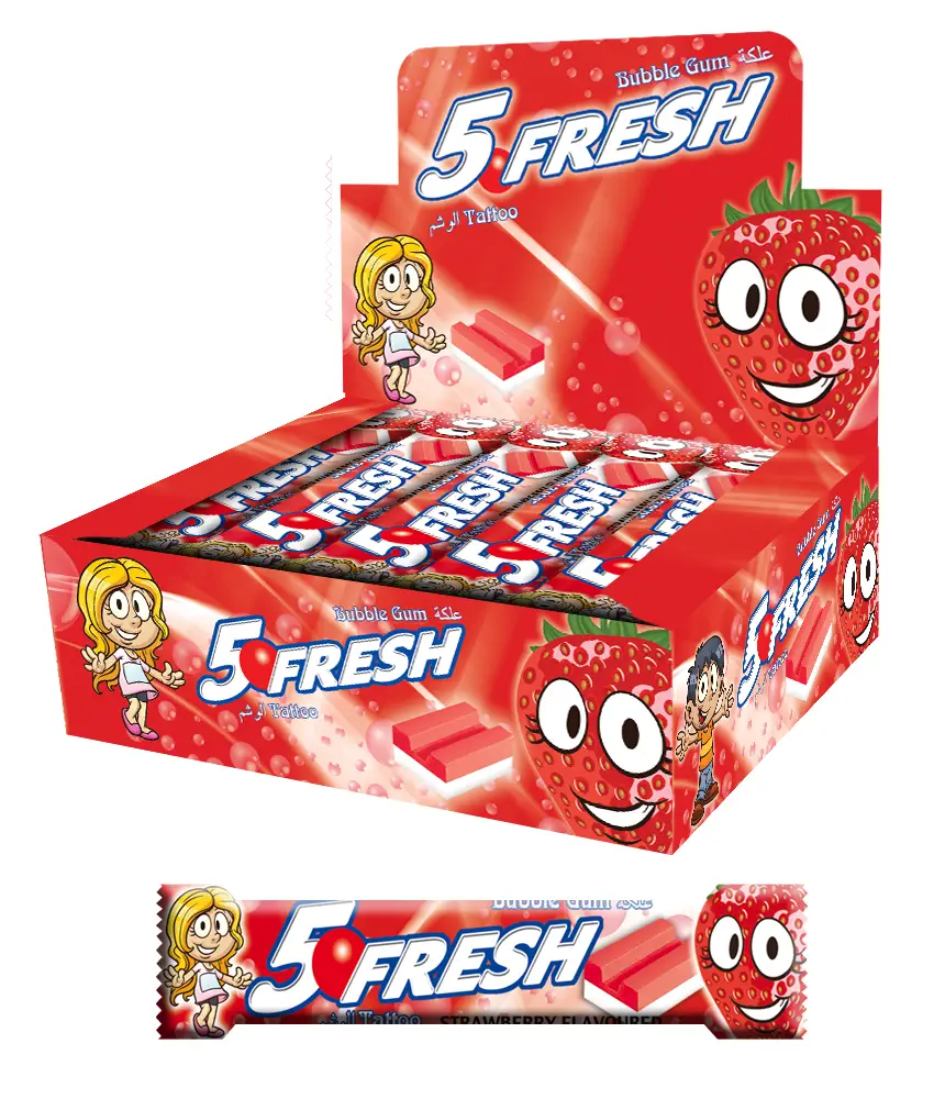 5 Fresh 5s Strawberry Flavoured Bubble Gum(with Tattoo)