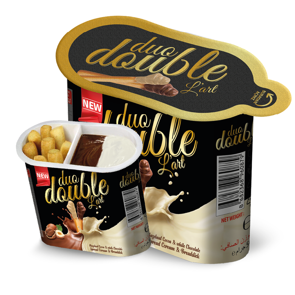 DUO DOUBLE L'ART  HAZELNUT COCOA CREAMY AND WHITE CREAMY & GRISSINI